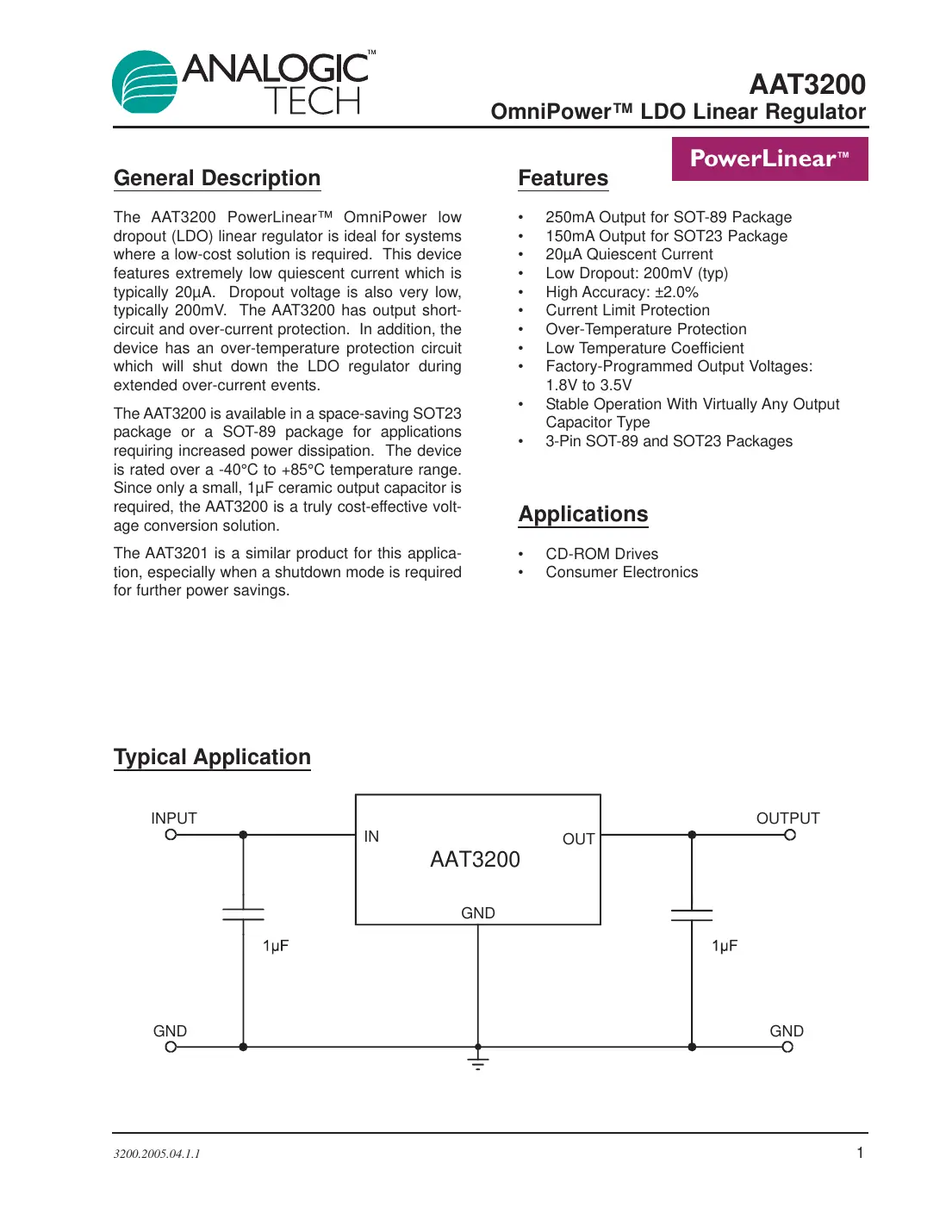 aat3200 Datasheet Page 1