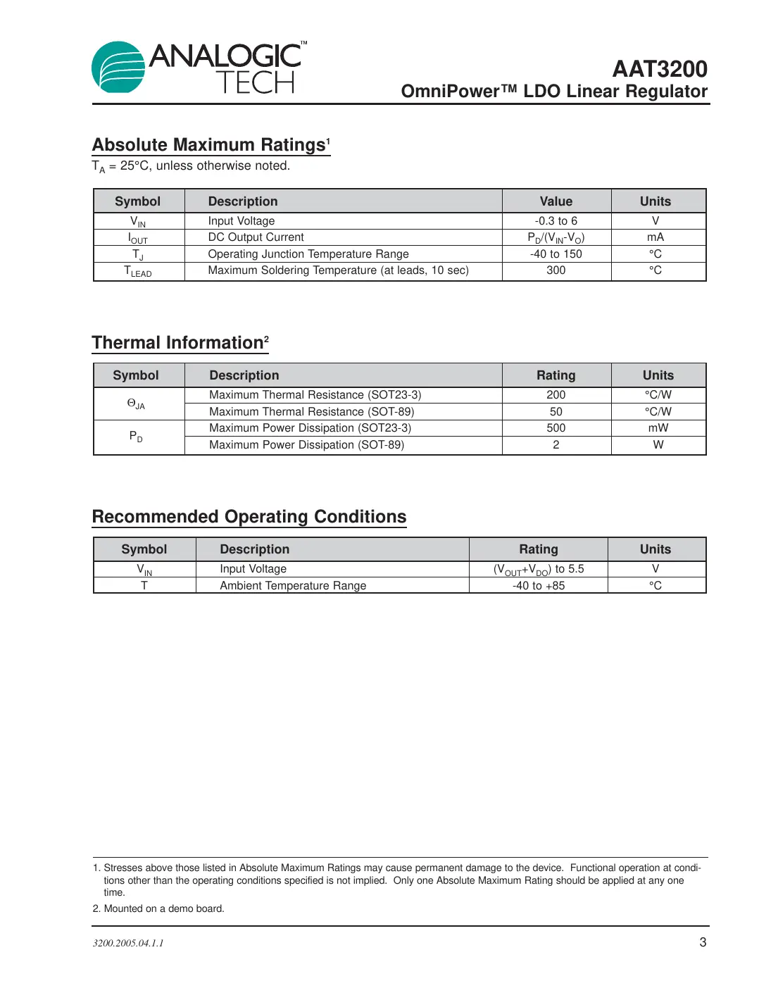 aat3200 Datasheet Page 3