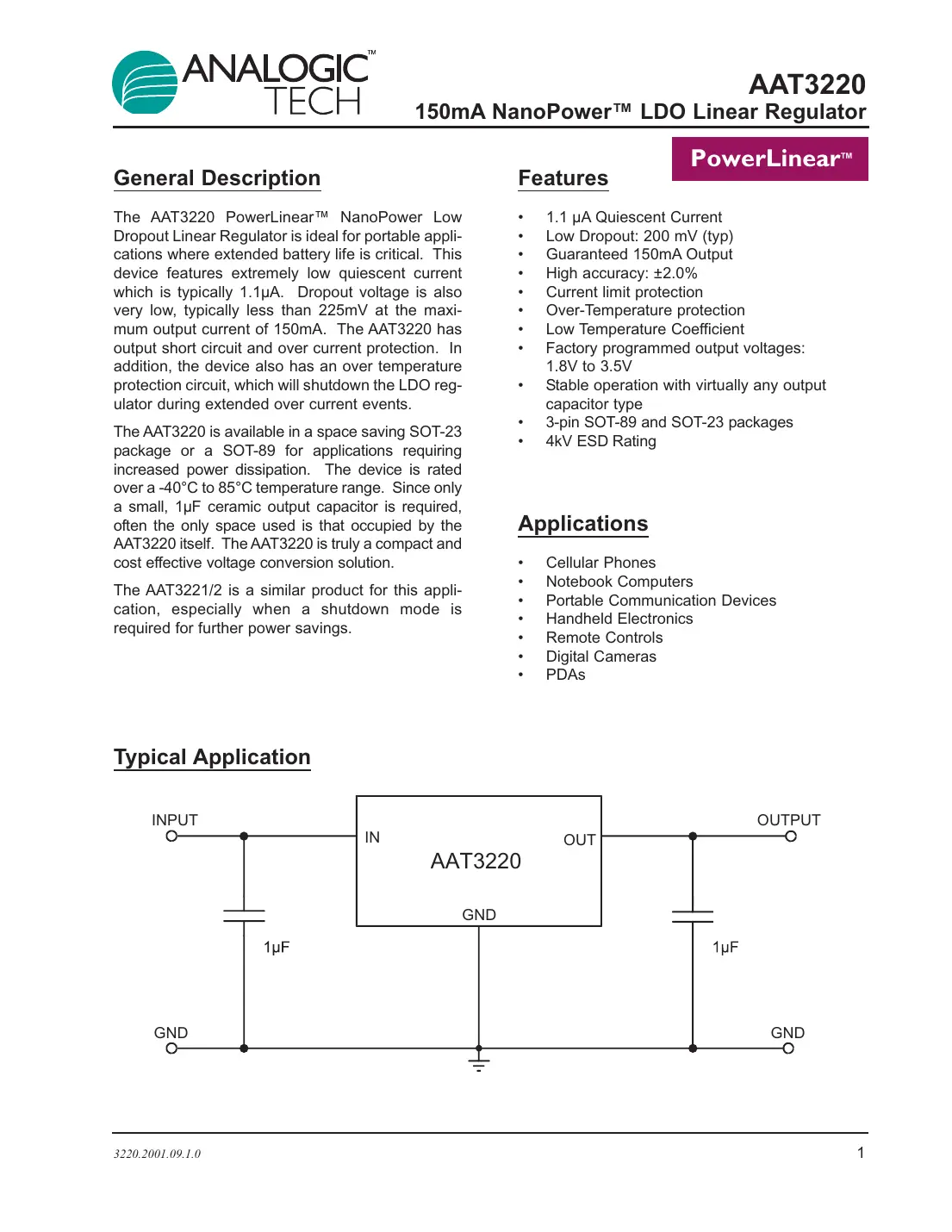 aat3220 Datasheet Page 1