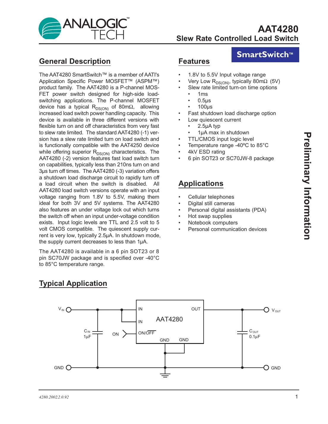 aat4280 Datasheet Page 1