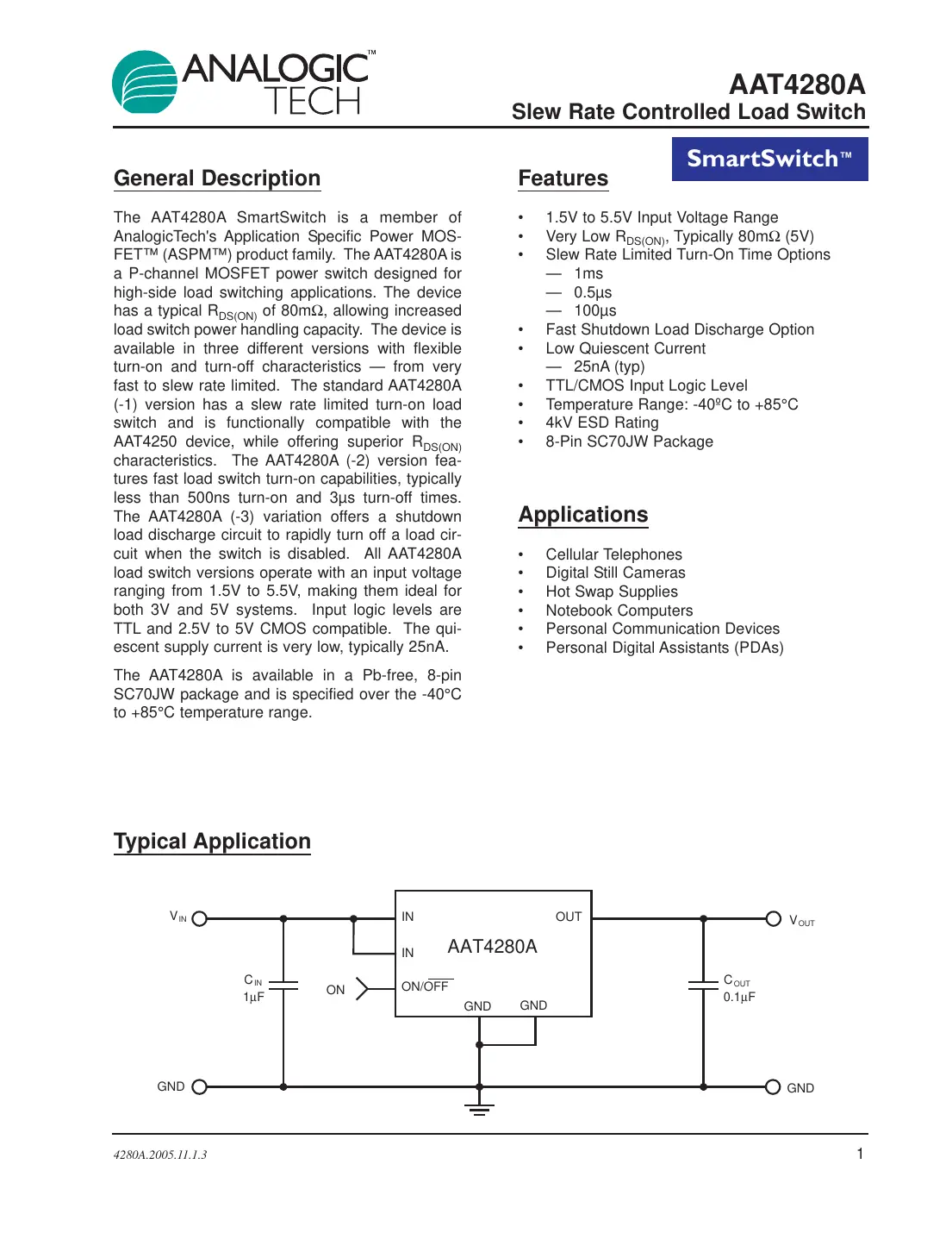 aat4280a Datasheet Page 1
