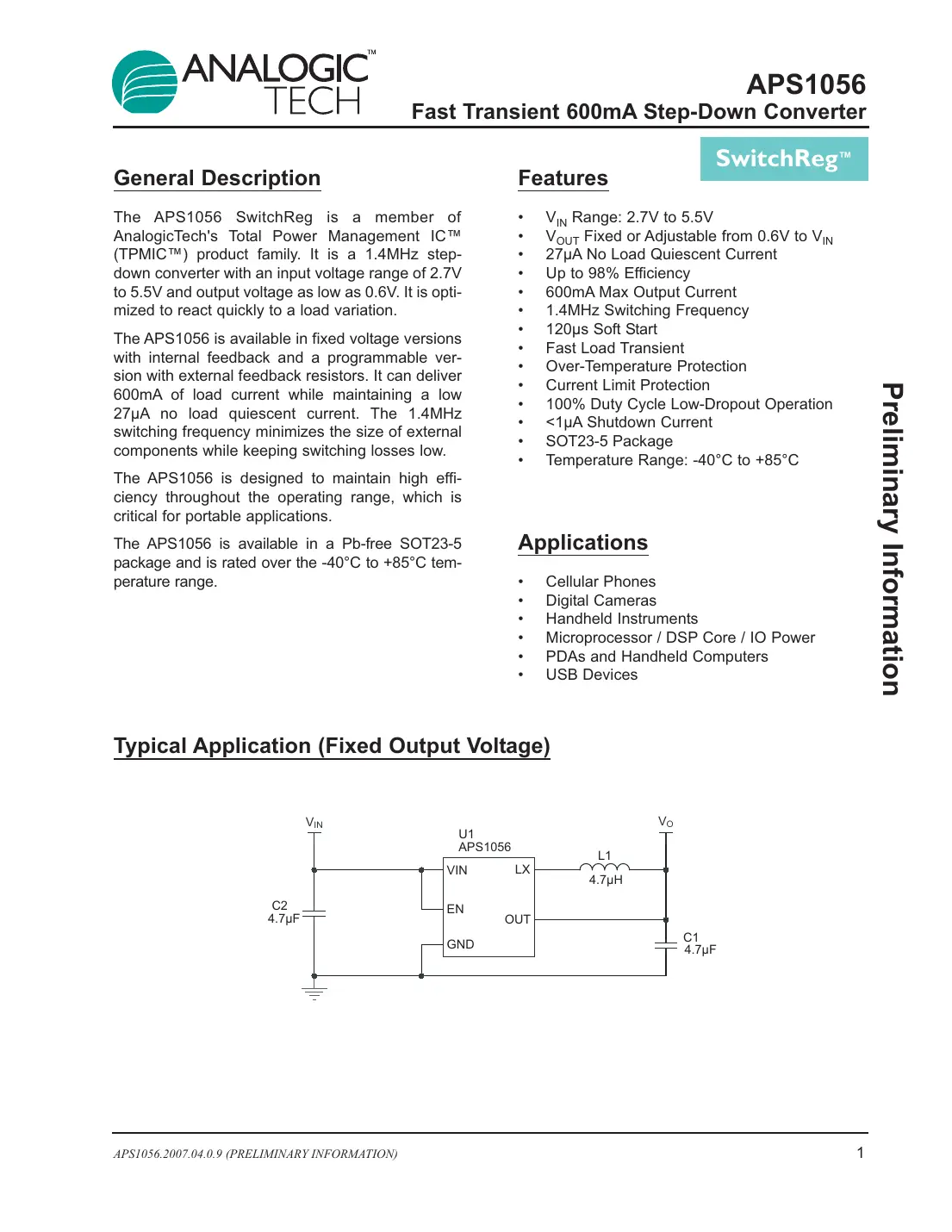 aps1056 Datasheet Page 1