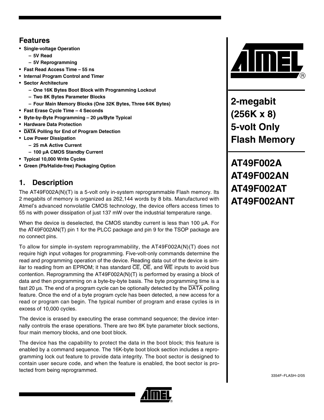 at49f002 Datasheet Page 1