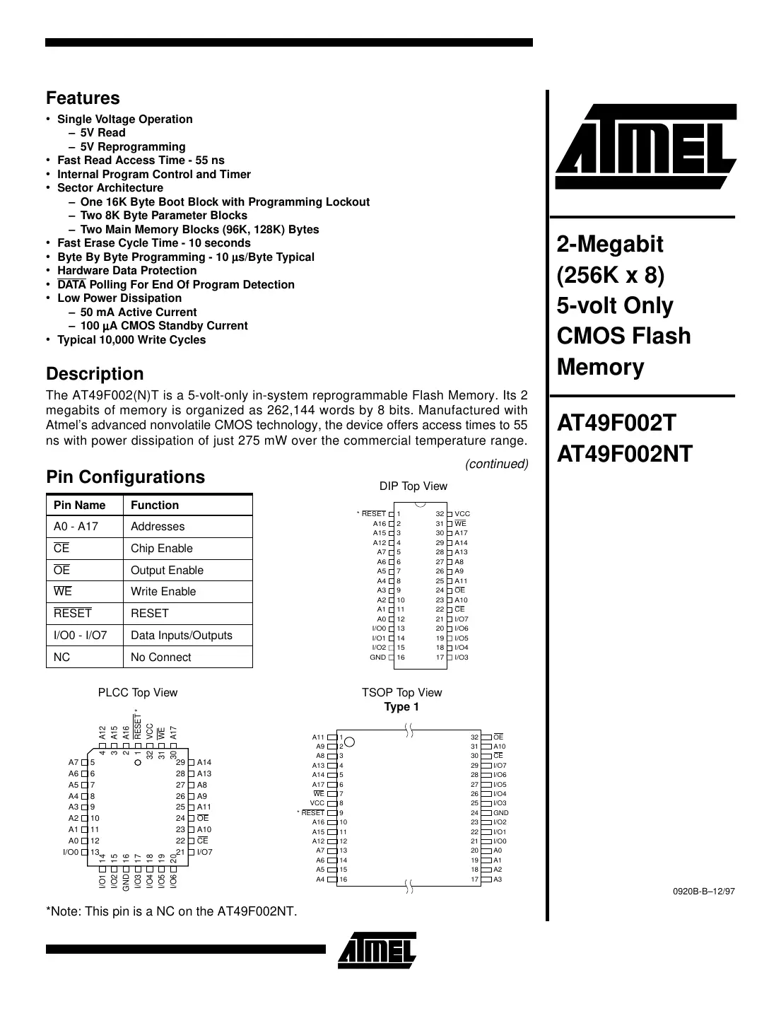 at49f002t Datasheet Page 1