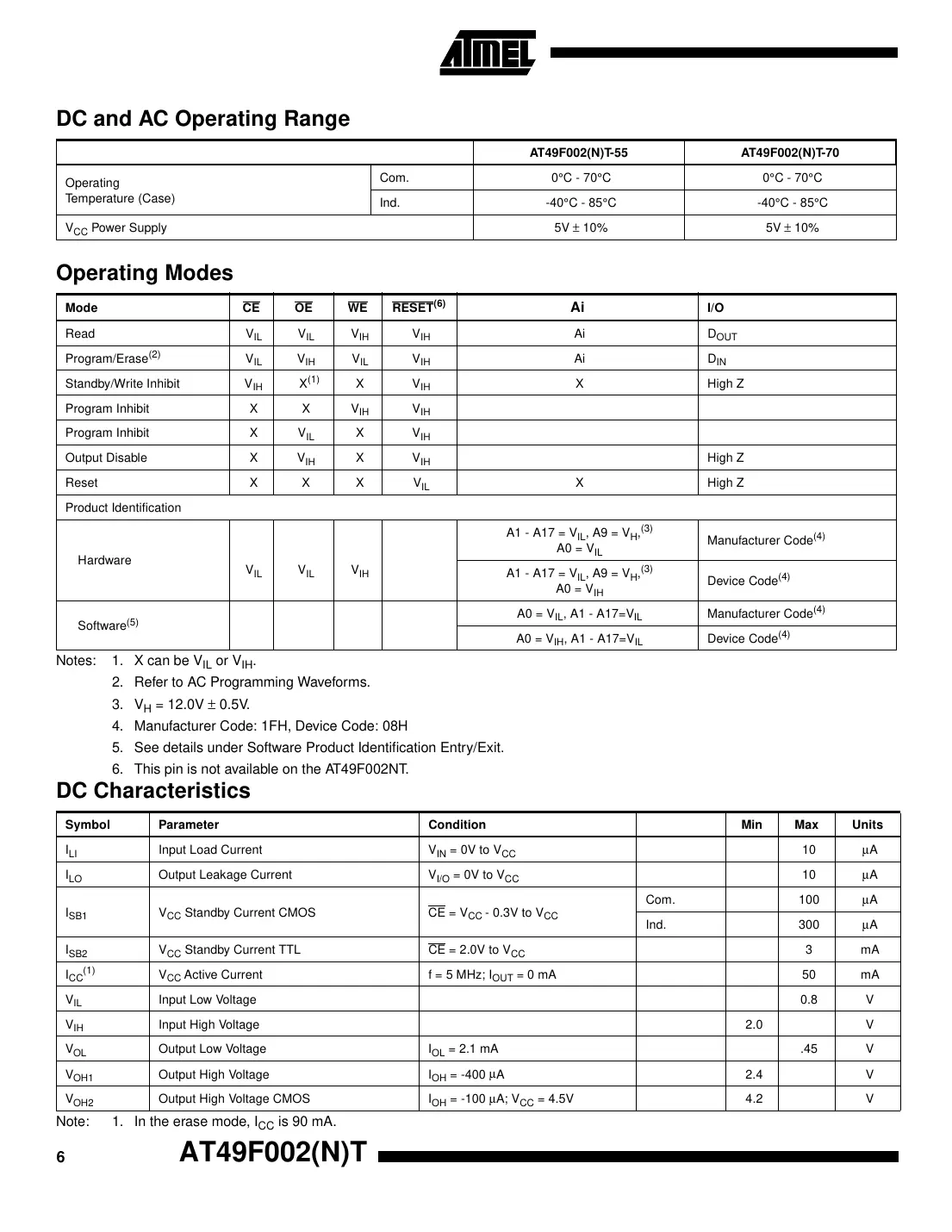 at49f002t Datasheet Page 6