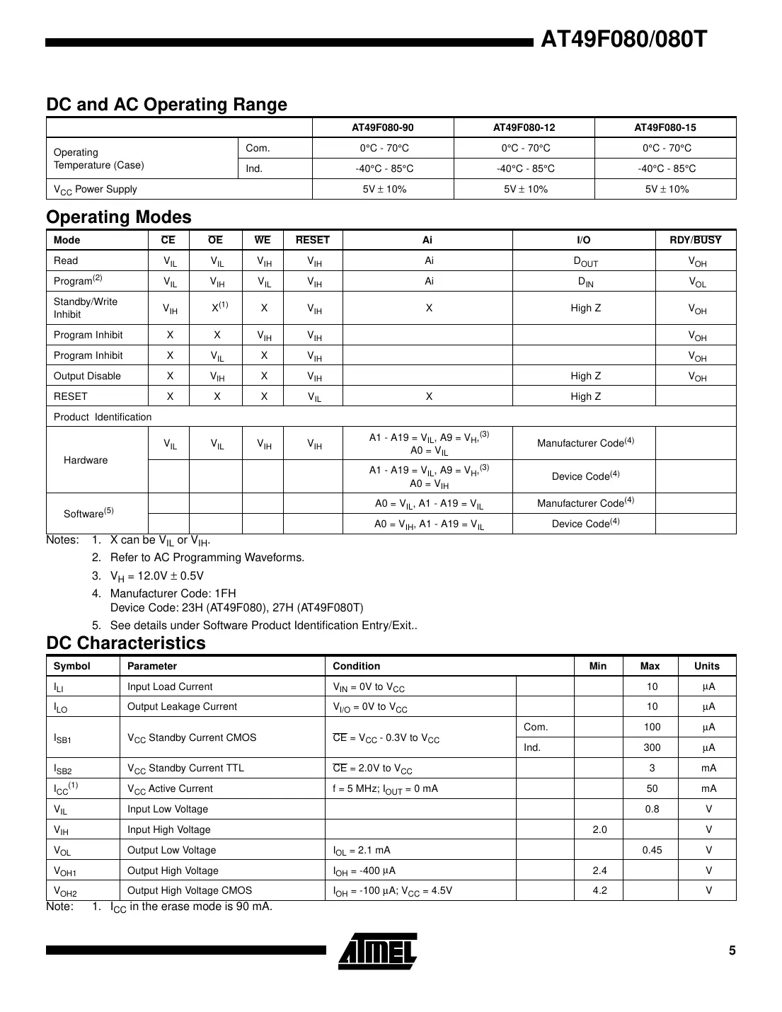 at49f080 Datasheet Page 5