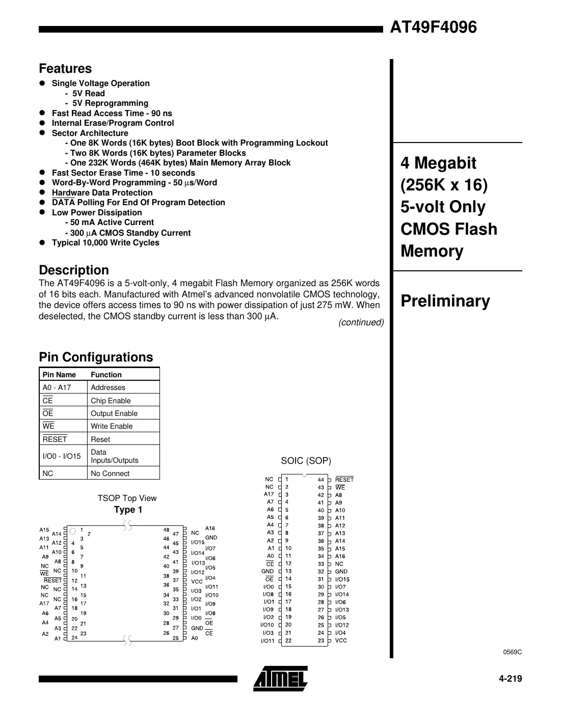 at49f4096 Datasheet Page 1