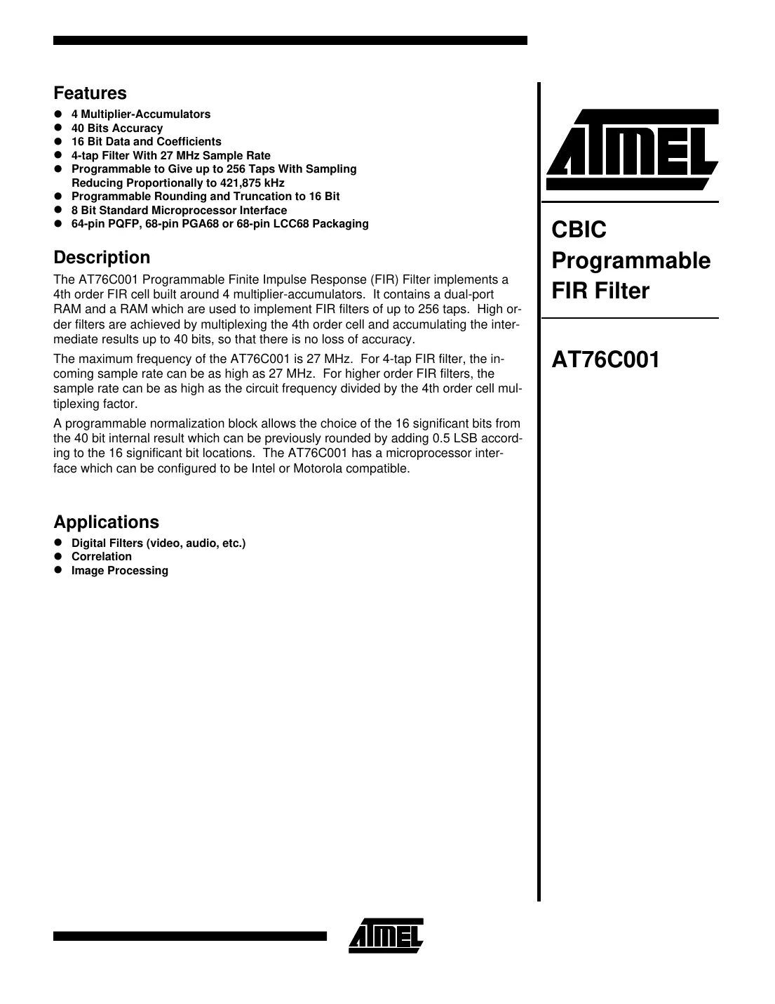 at76c001 Datasheet Page 1