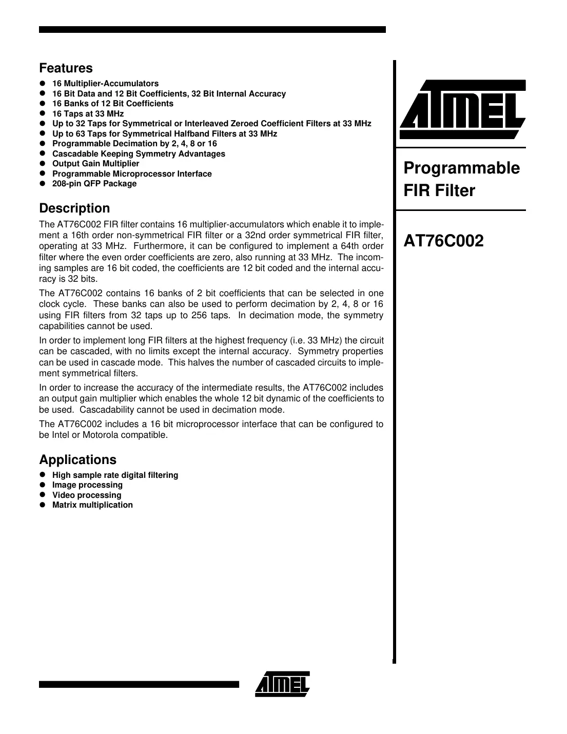 at76c002 Datasheet Page 1