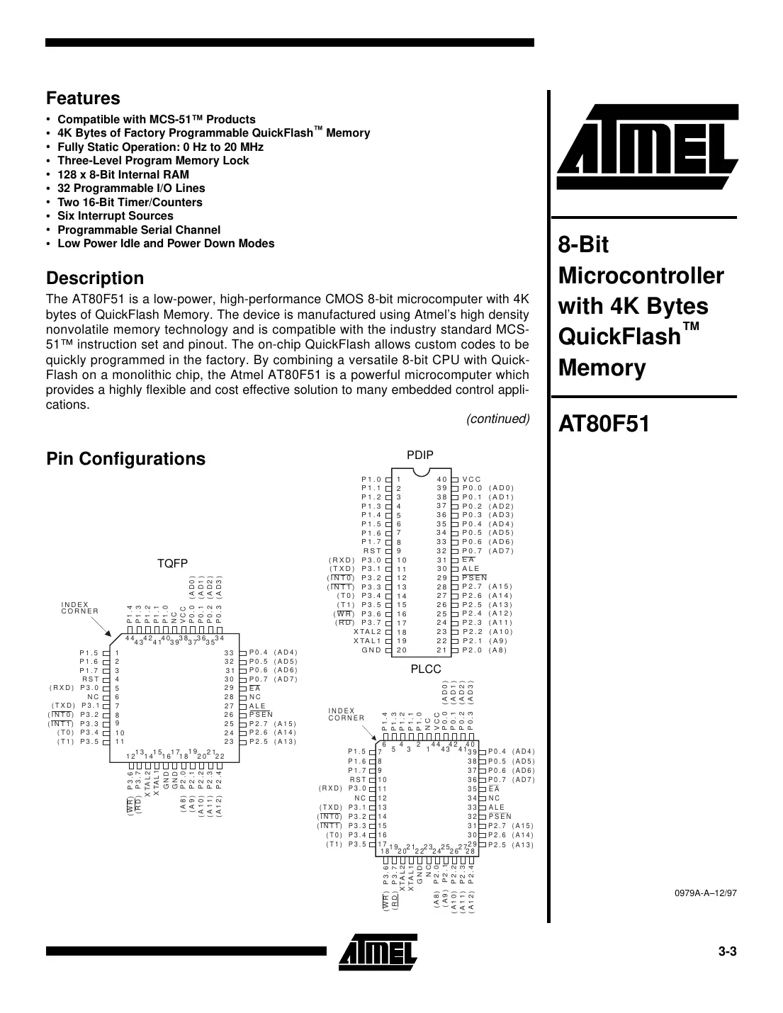 at80f51 Datasheet Page 1
