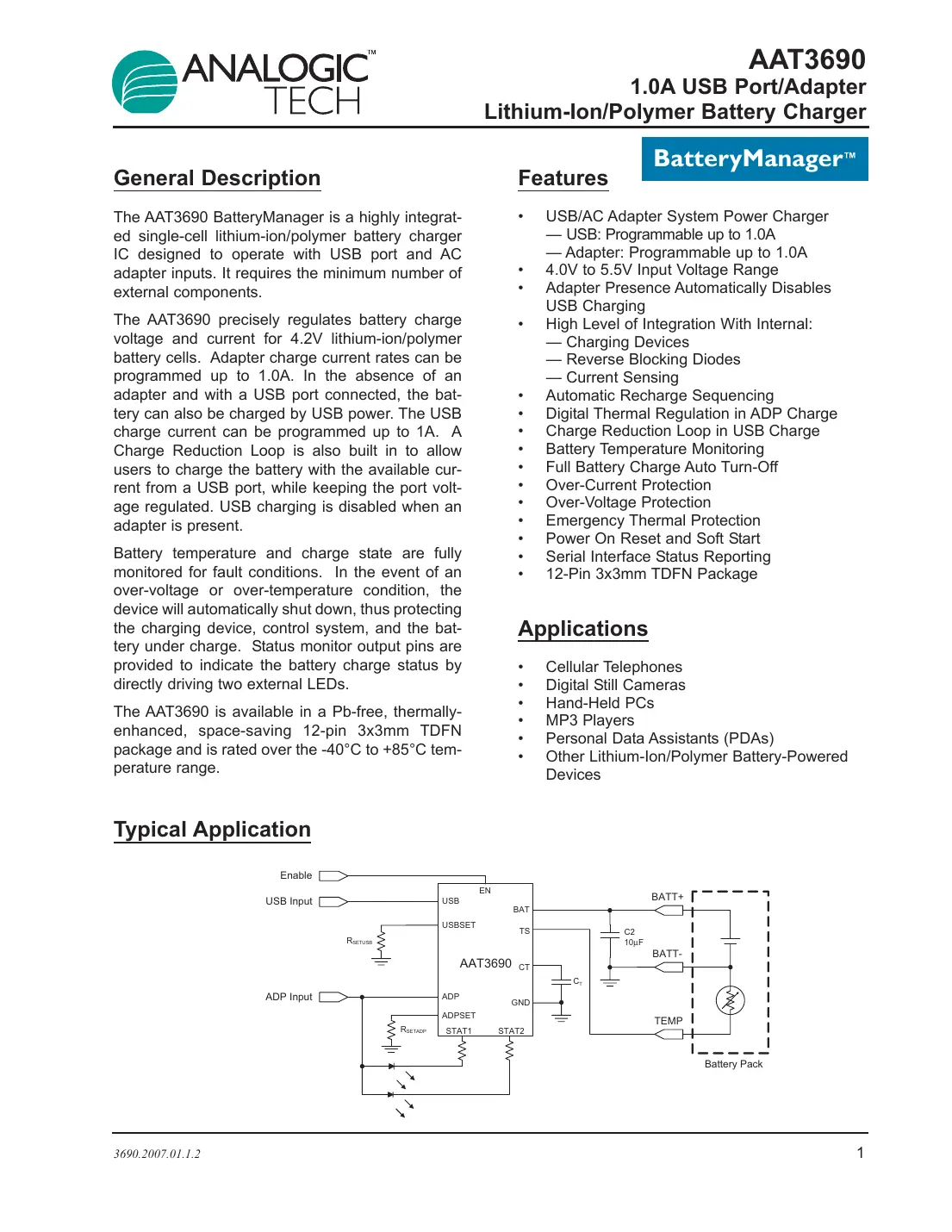 aat3690 Datasheet Page 1