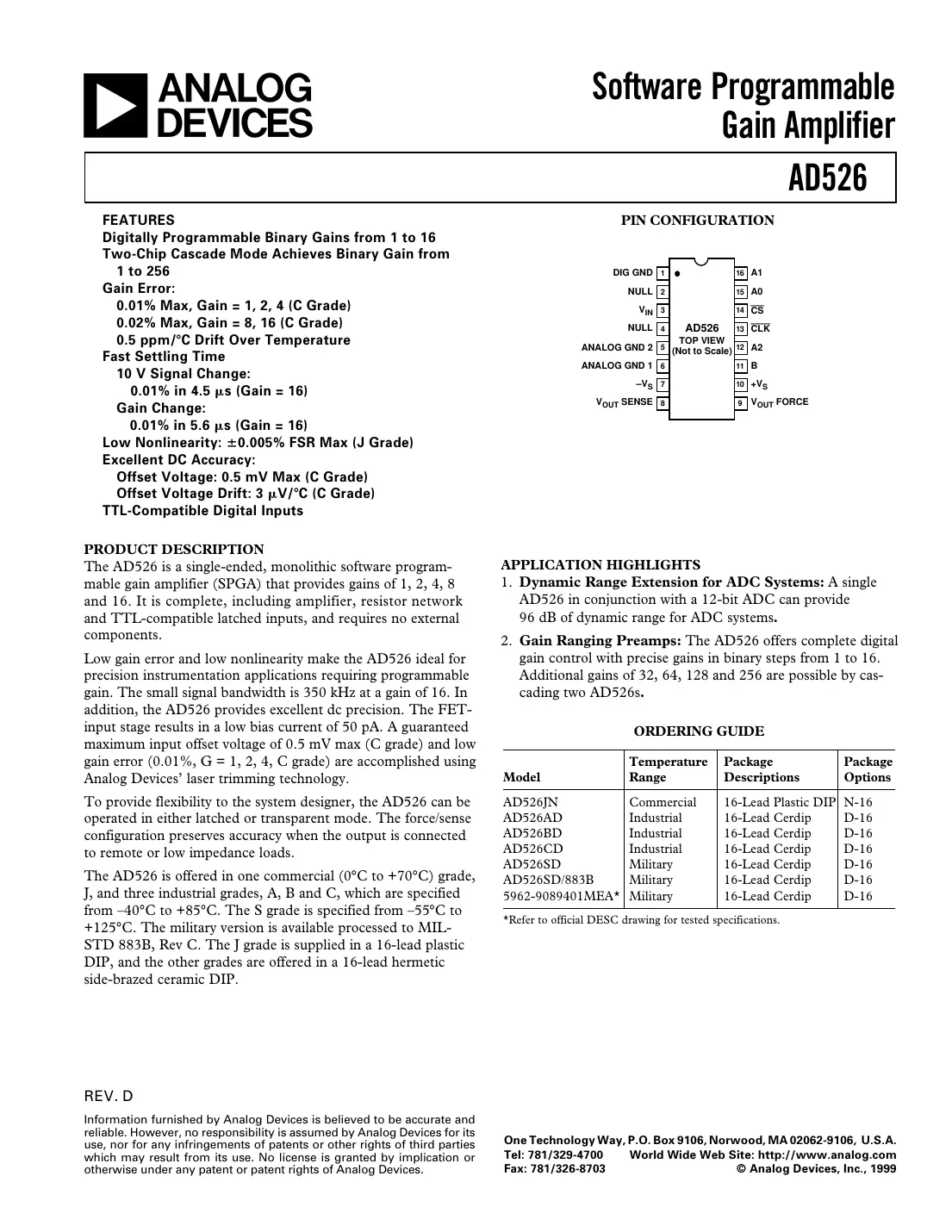 ad526 Datasheet Page 1