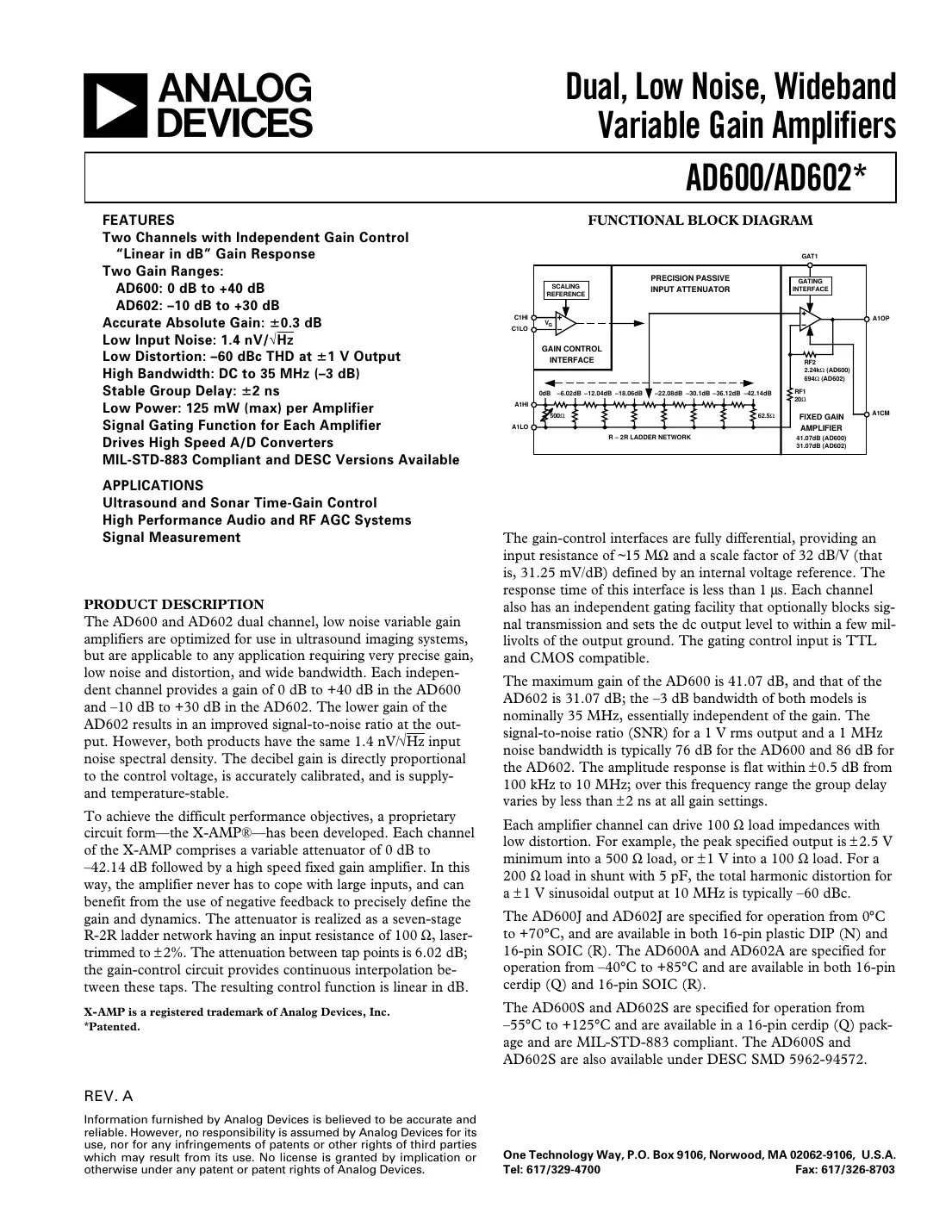 ad600 Datasheet Page 1