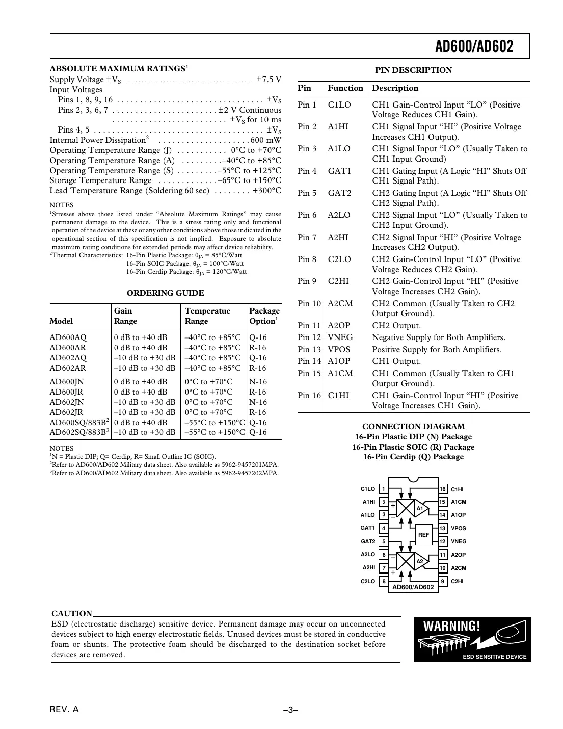 ad600 Datasheet Page 3