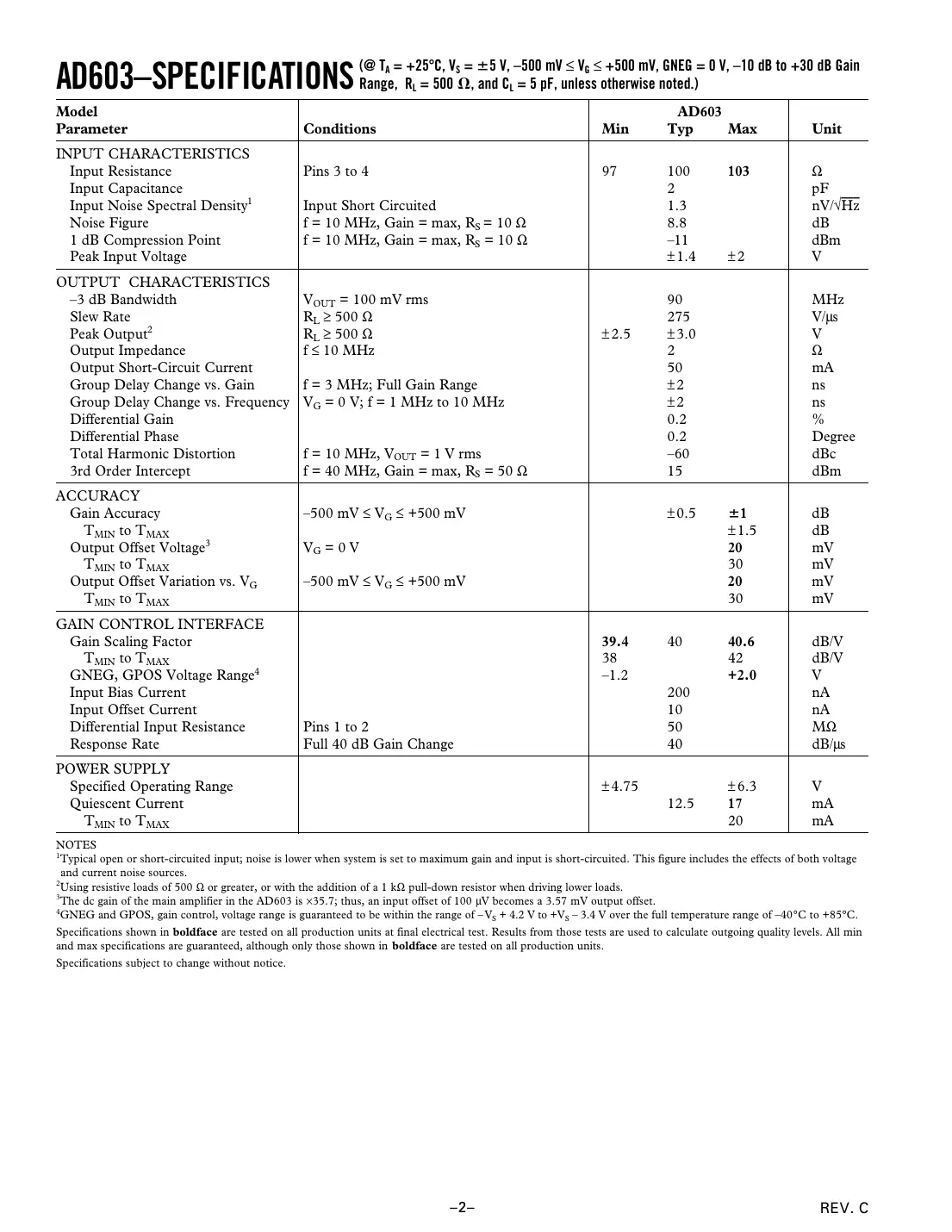 ad603 Datasheet Page 2