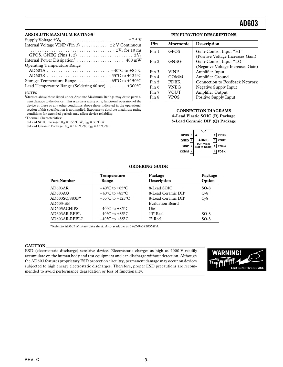 ad603 Datasheet Page 3