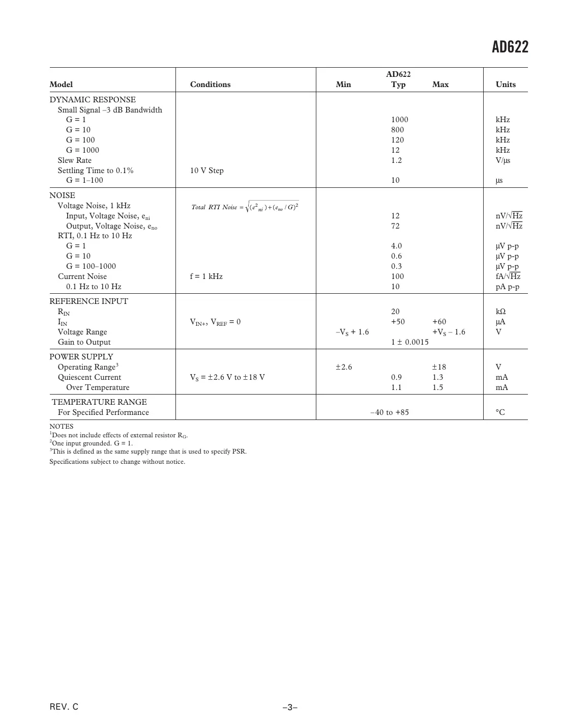 ad622 Datasheet Page 3