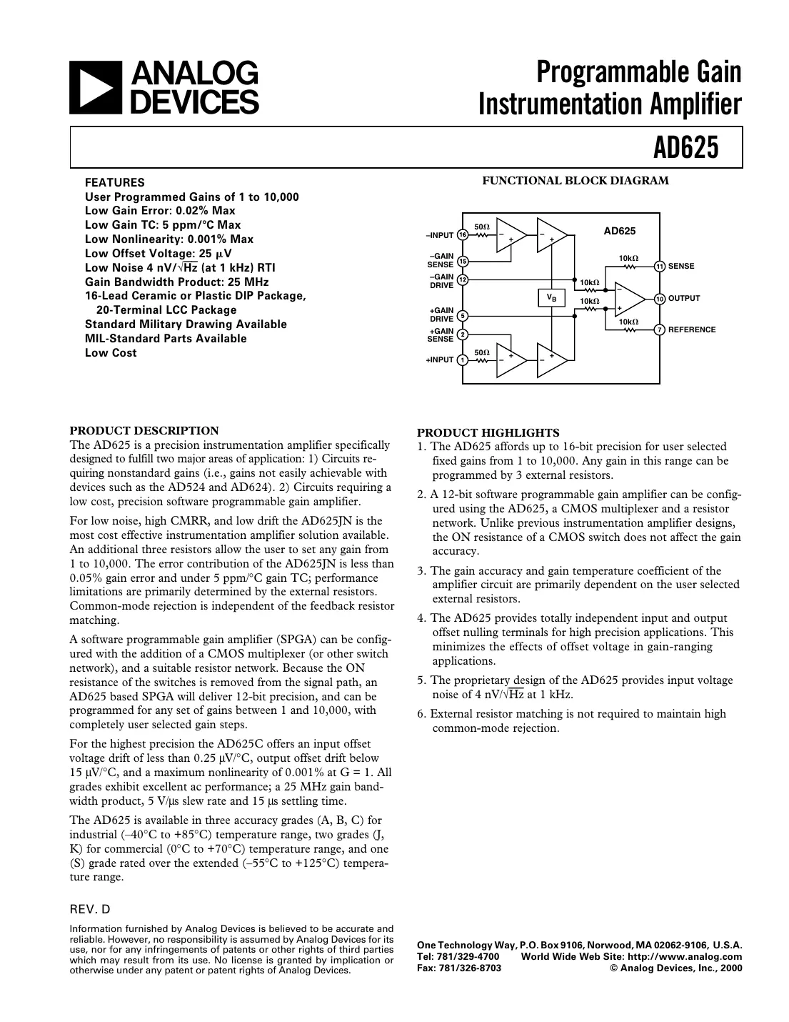 ad625 Datasheet Page 1