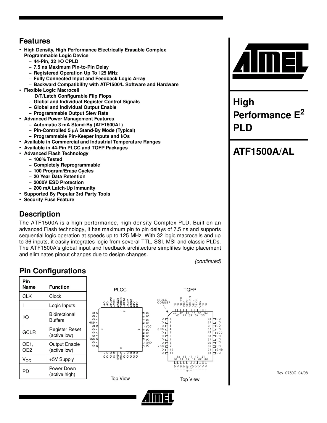 atf1500a Datasheet Page 1
