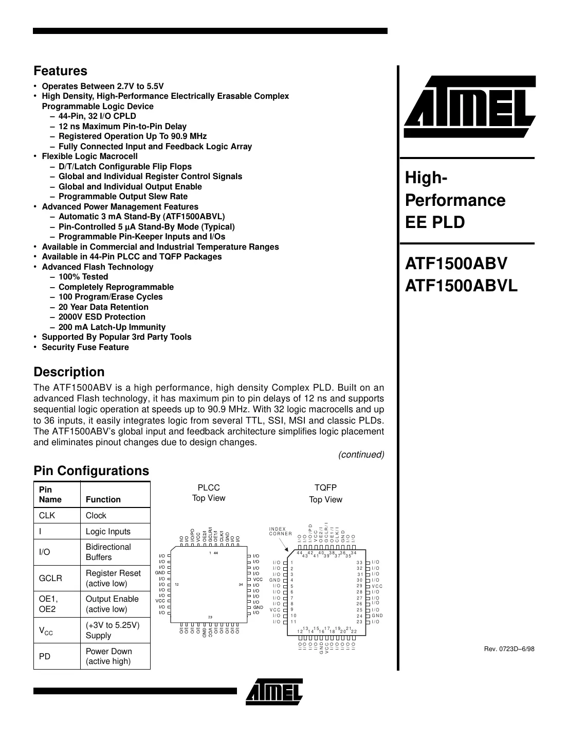 atf1500abv Datasheet Page 1