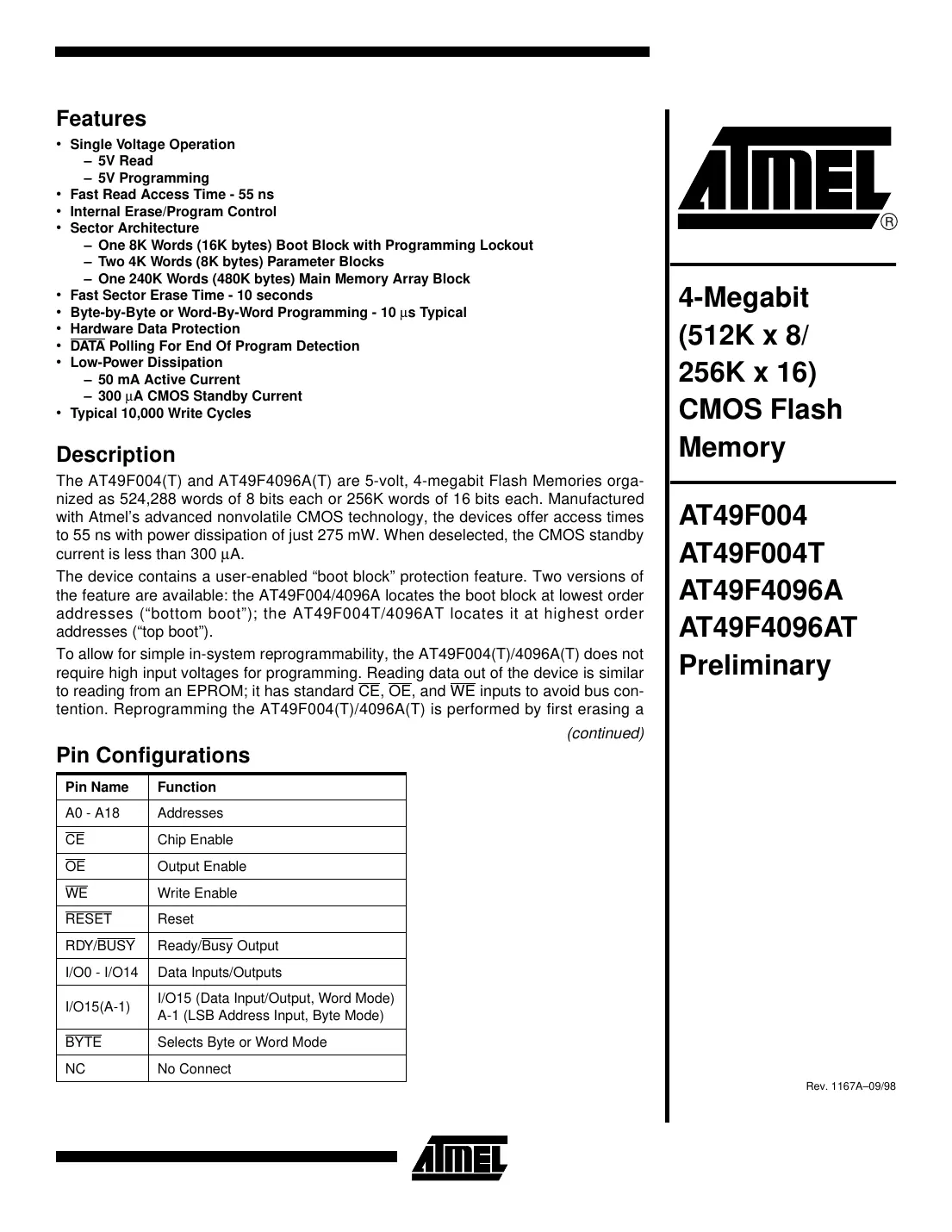 at49f004 Datasheet Page 1