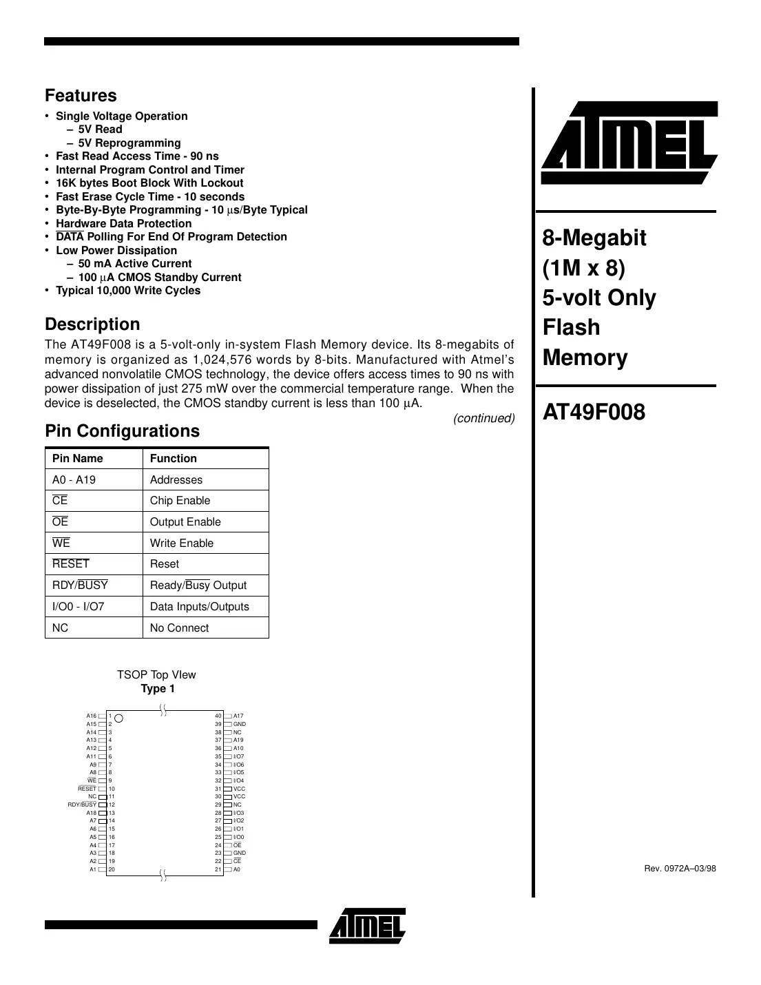 at49f008 Datasheet Page 1