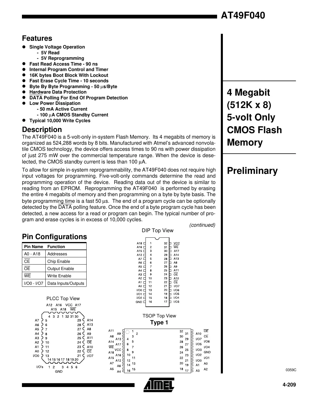 at49f040 Datasheet Page 1