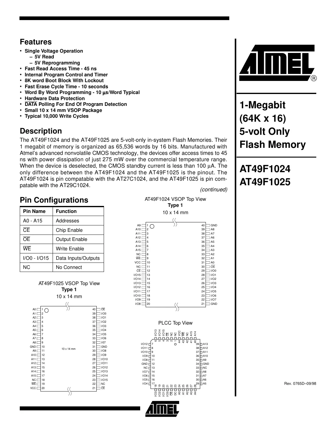 at49f1024 Datasheet Page 1