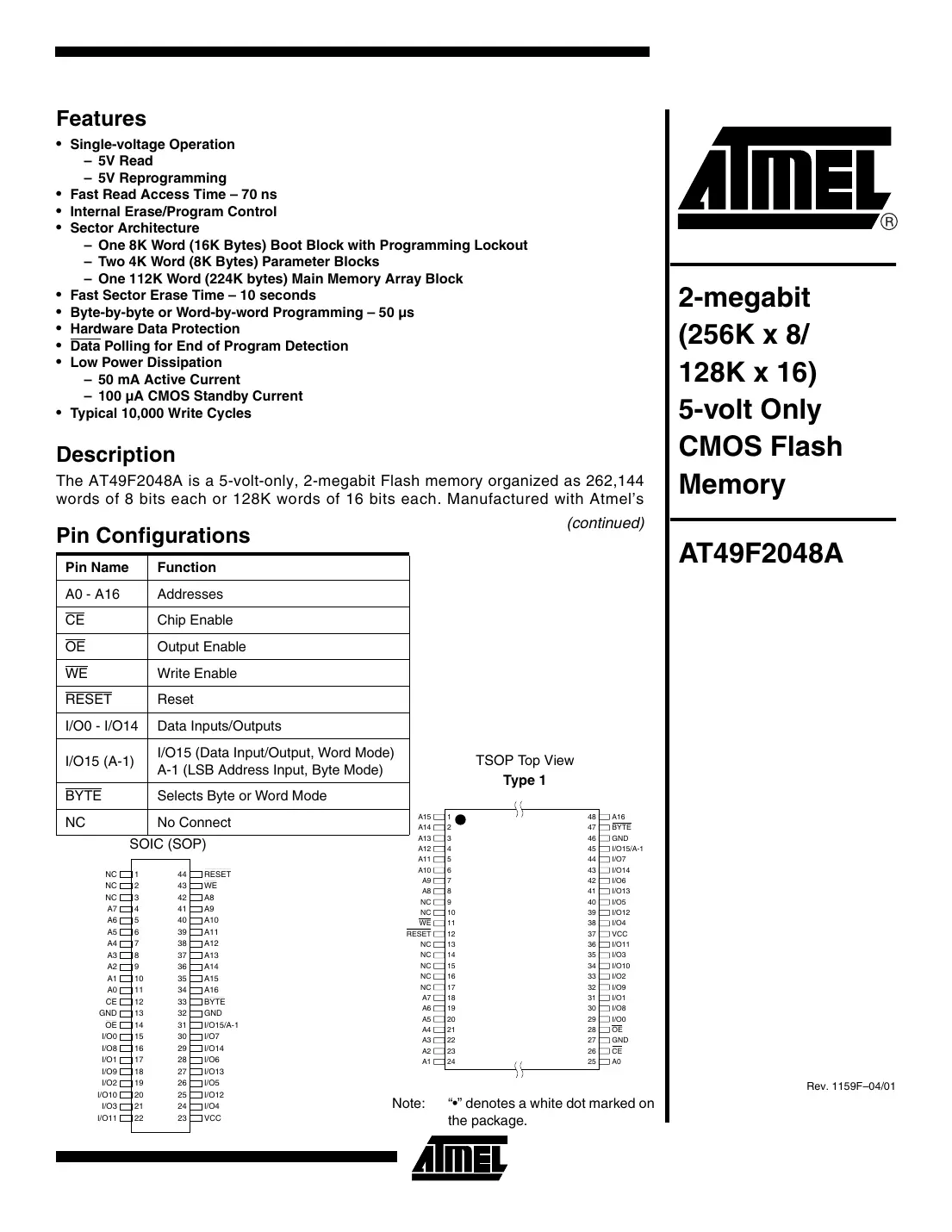at49f2048a Datasheet Page 1