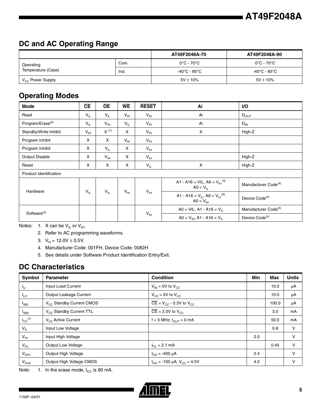 at49f2048a Datasheet Page 5