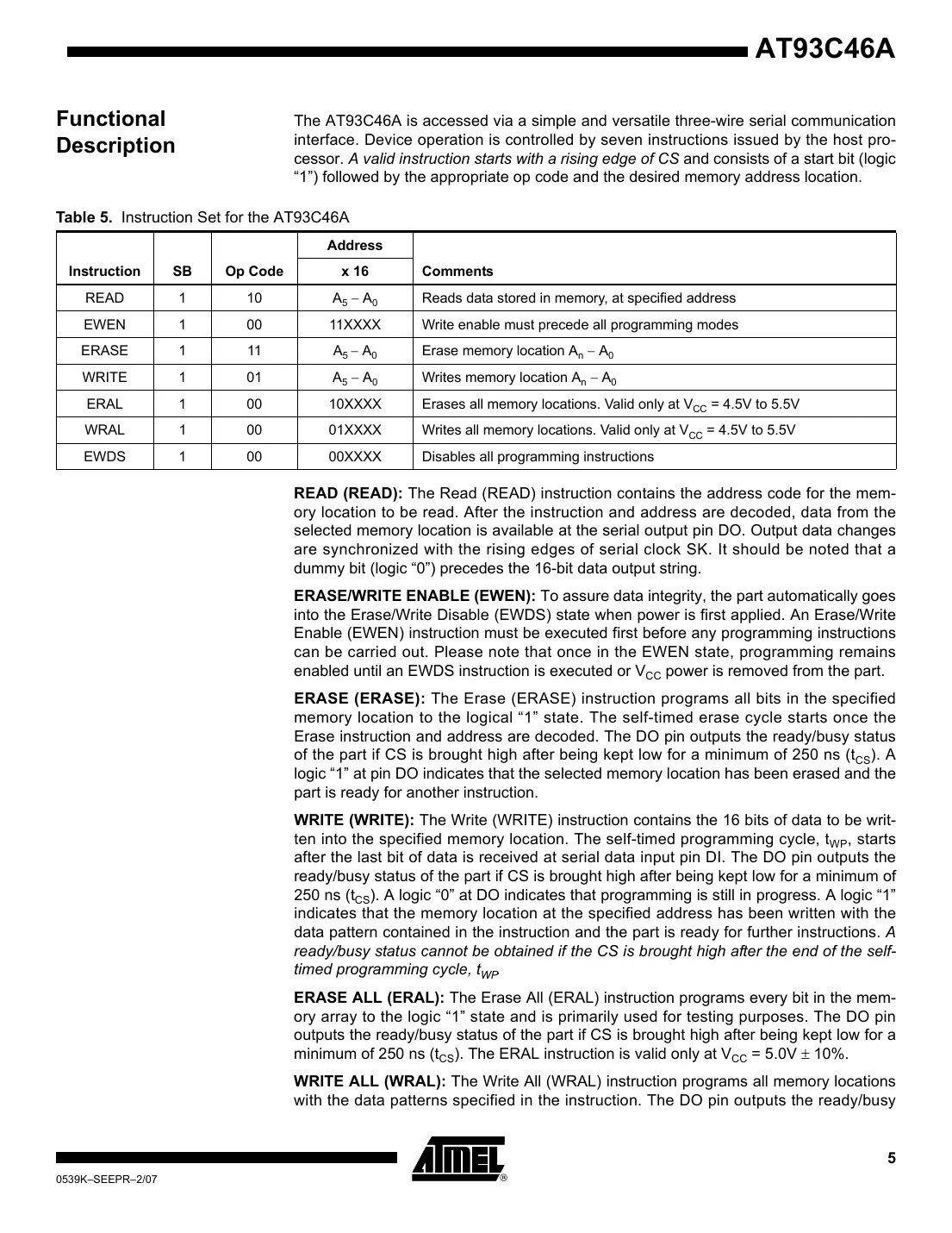 at93c46a Datasheet Page 5
