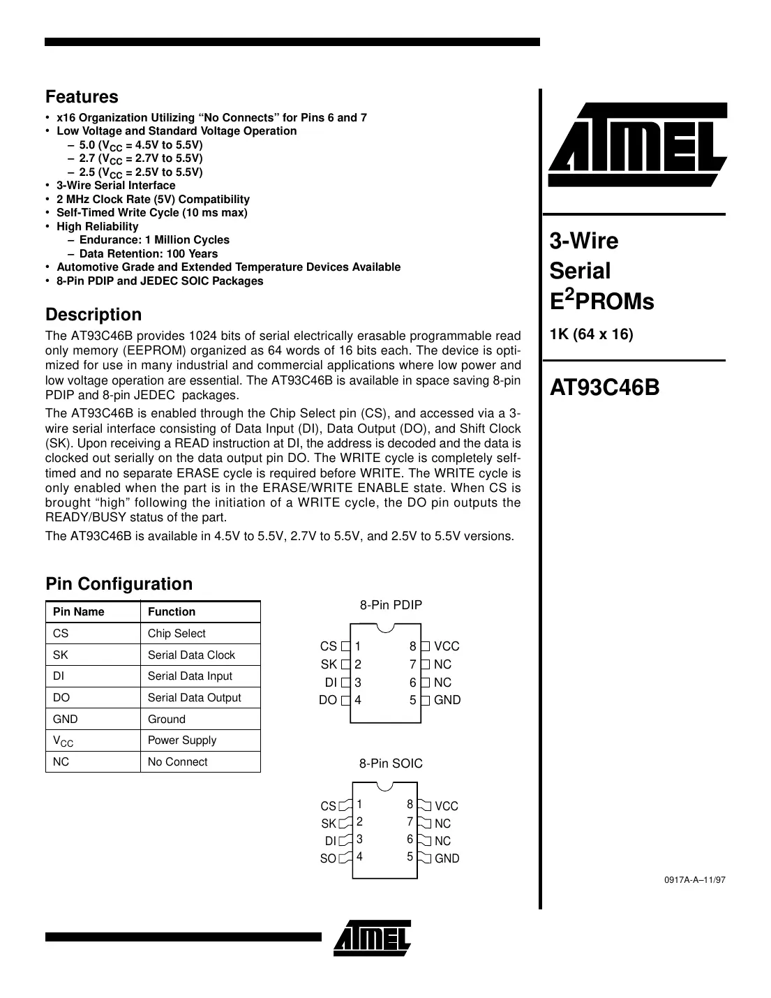 at93c46b Datasheet Page 1