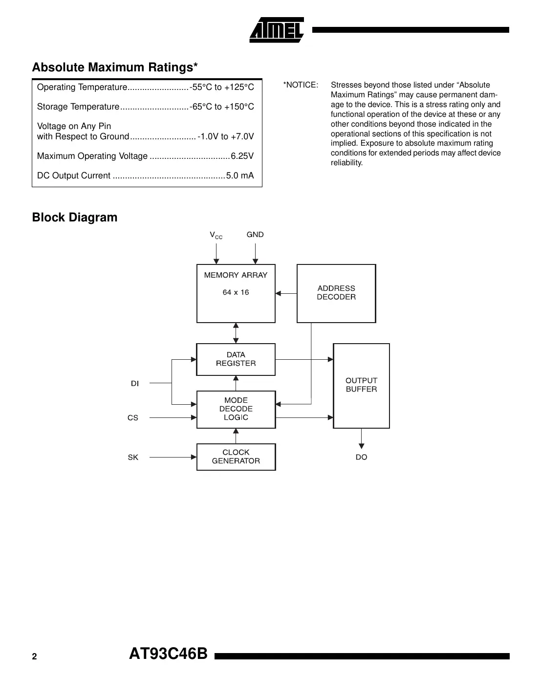 at93c46b Datasheet Page 2
