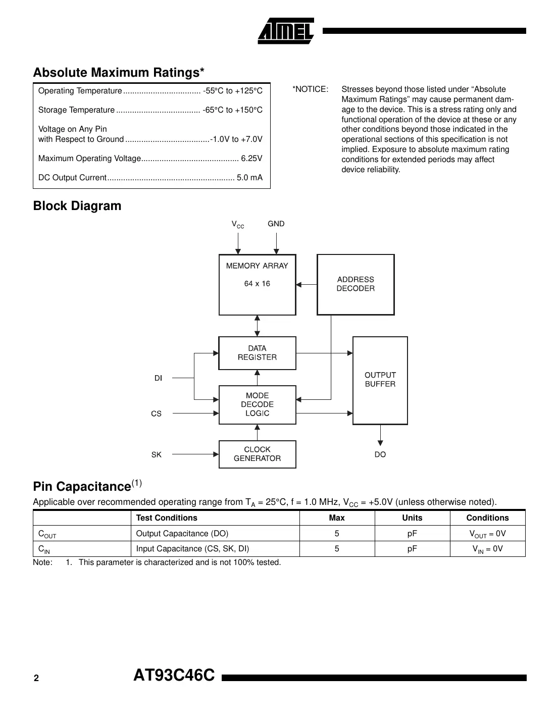 at93c46c Datasheet Page 2