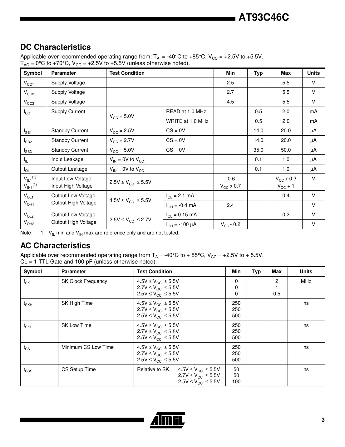 at93c46c Datasheet Page 3