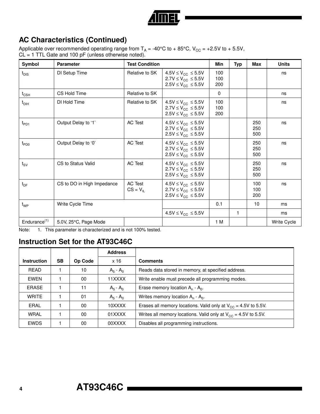 at93c46c Datasheet Page 4