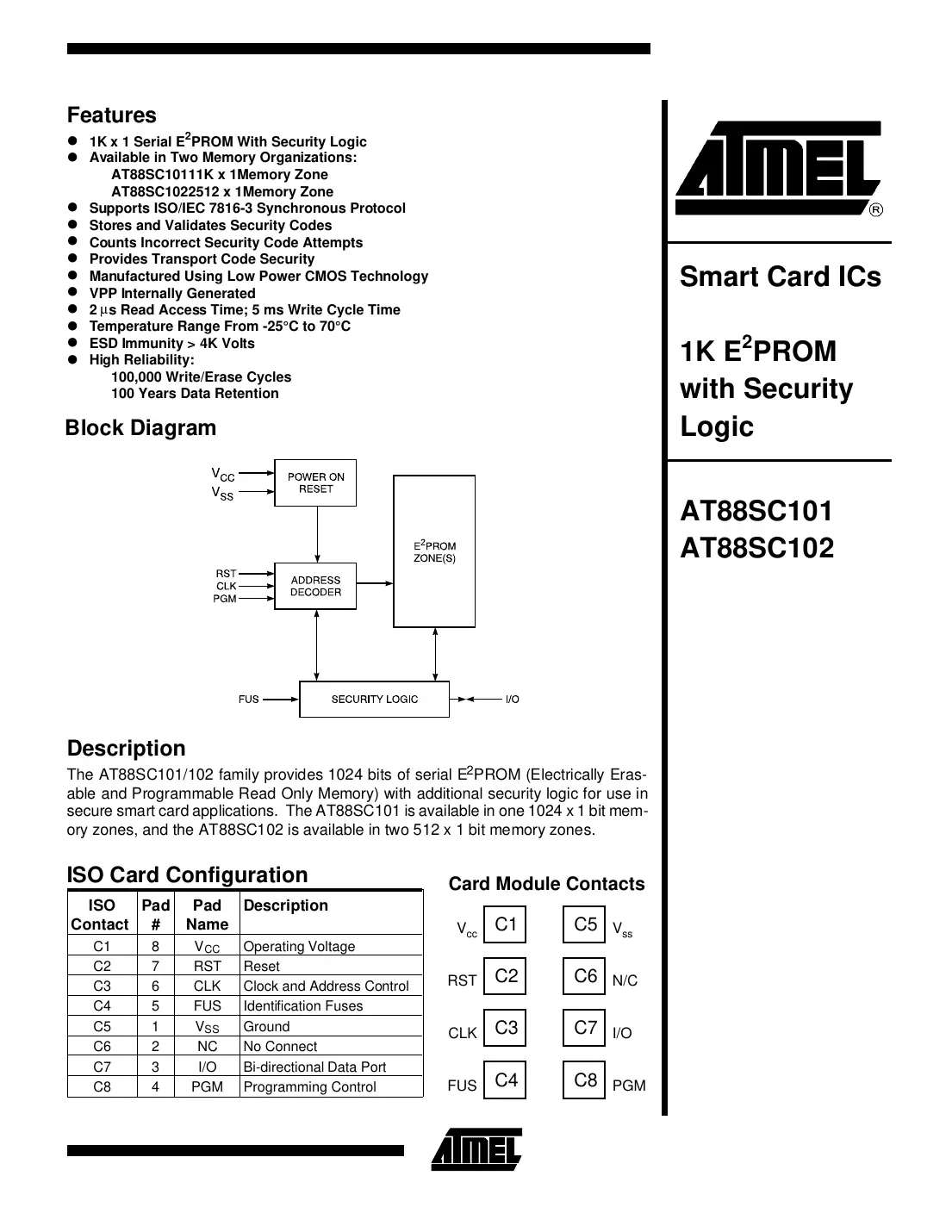 at88sc101 Datasheet Page 1