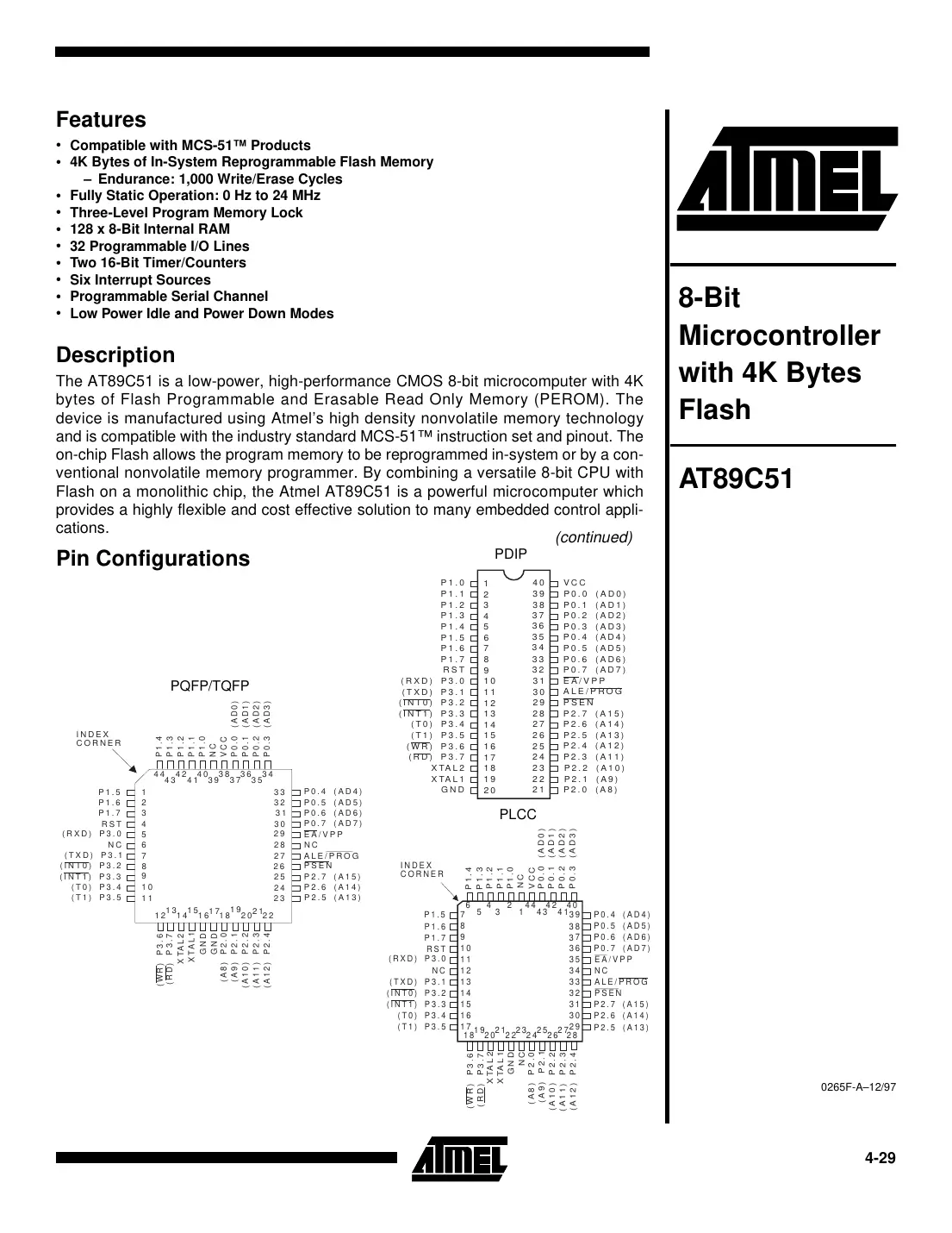 at89c51 Datasheet Page 1