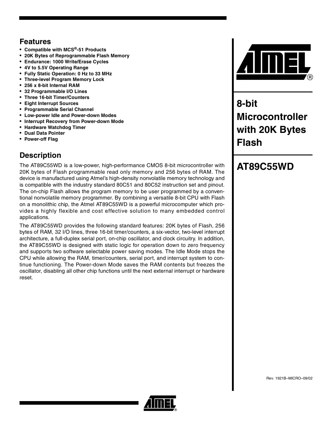 at89c55wd Datasheet Page 1