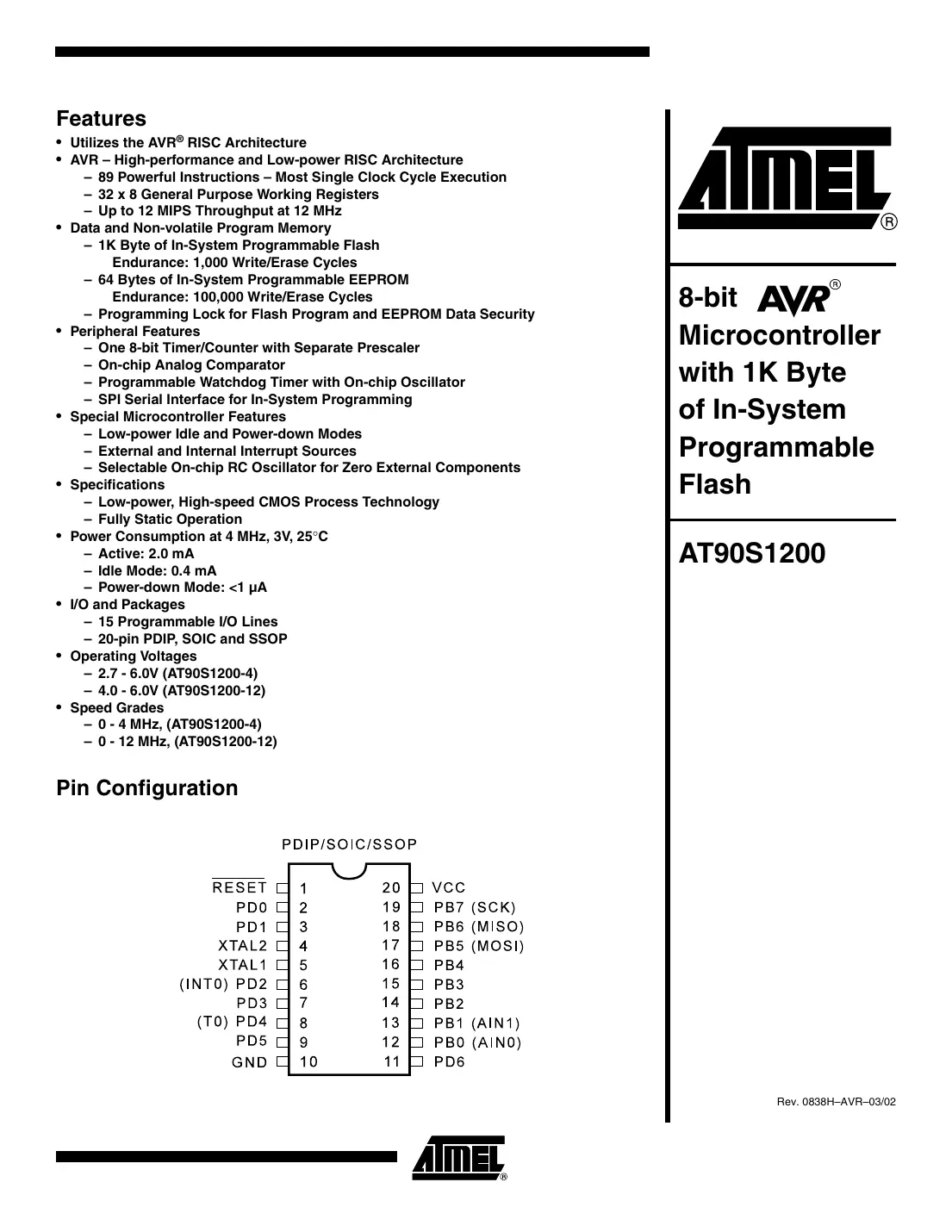 at90s1200 Datasheet Page 1