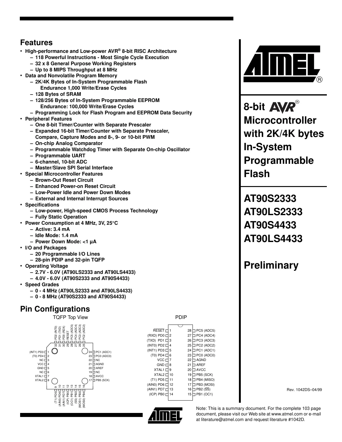 at90s2333 Datasheet Page 1