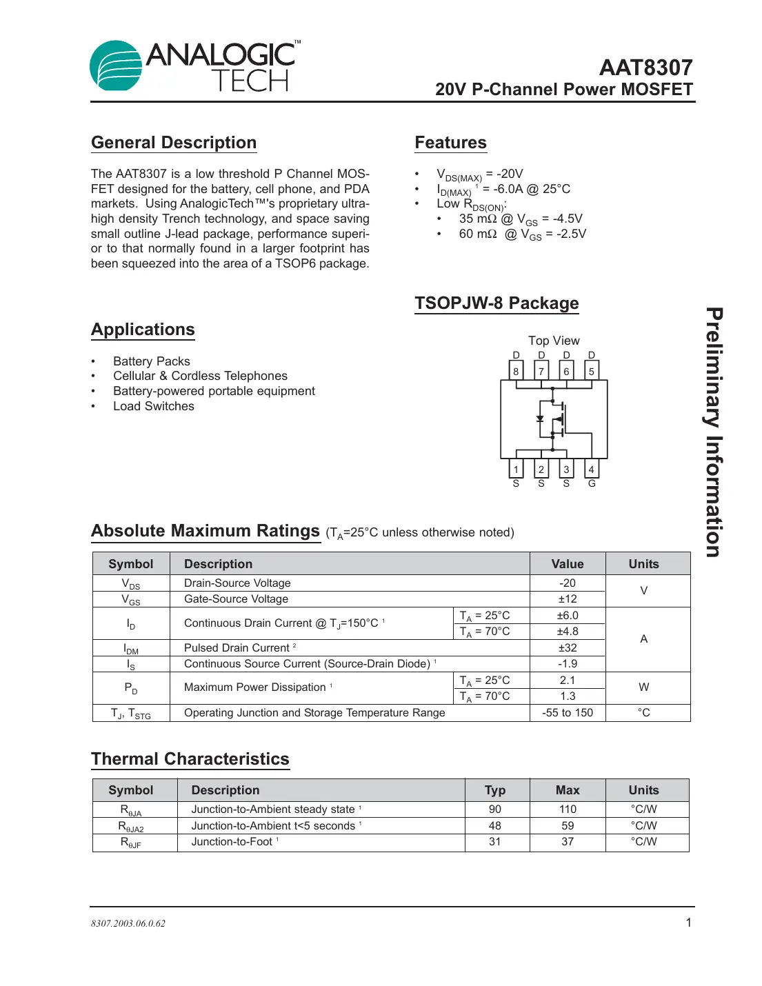 aat8307 Datasheet Page 1