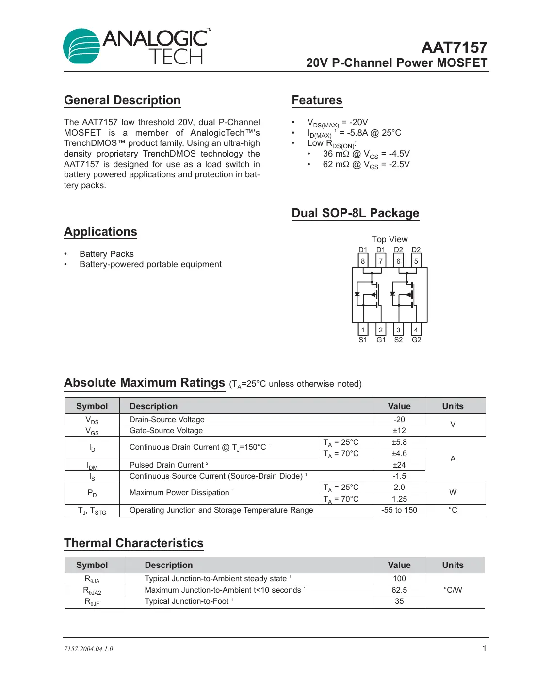 aat7157 Datasheet Page 1