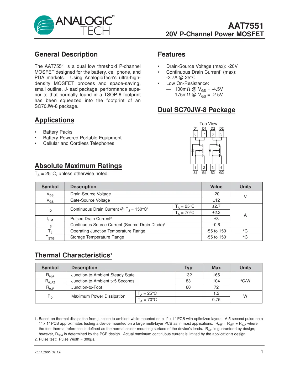 aat7551 Datasheet Page 1