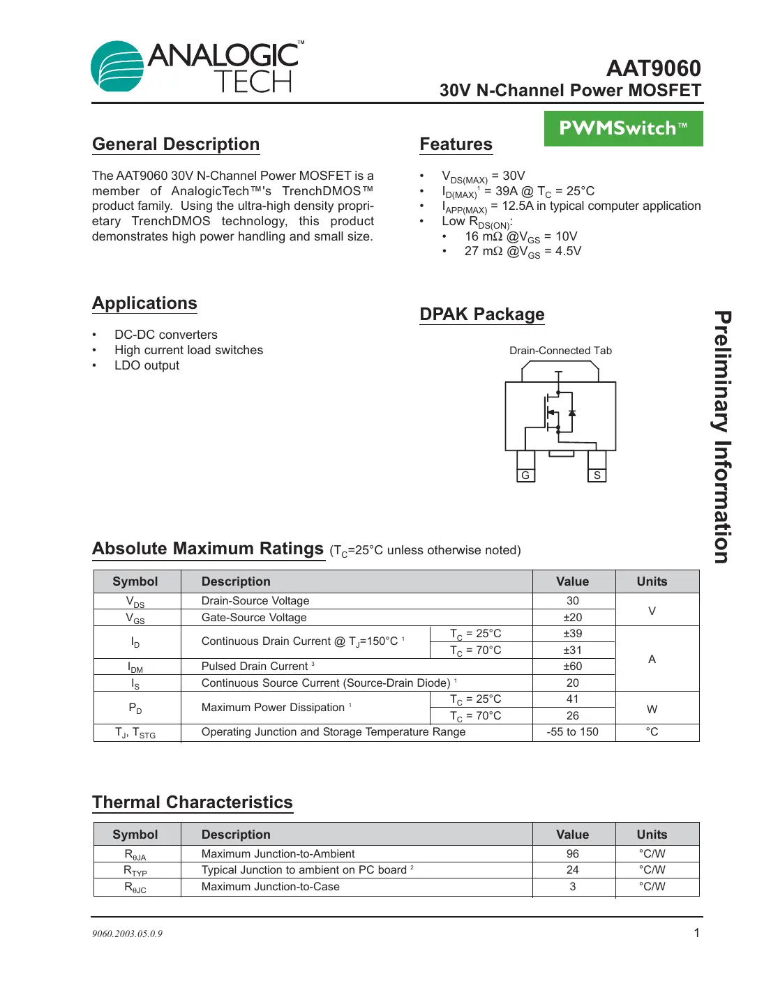 aat9060 Datasheet Page 1