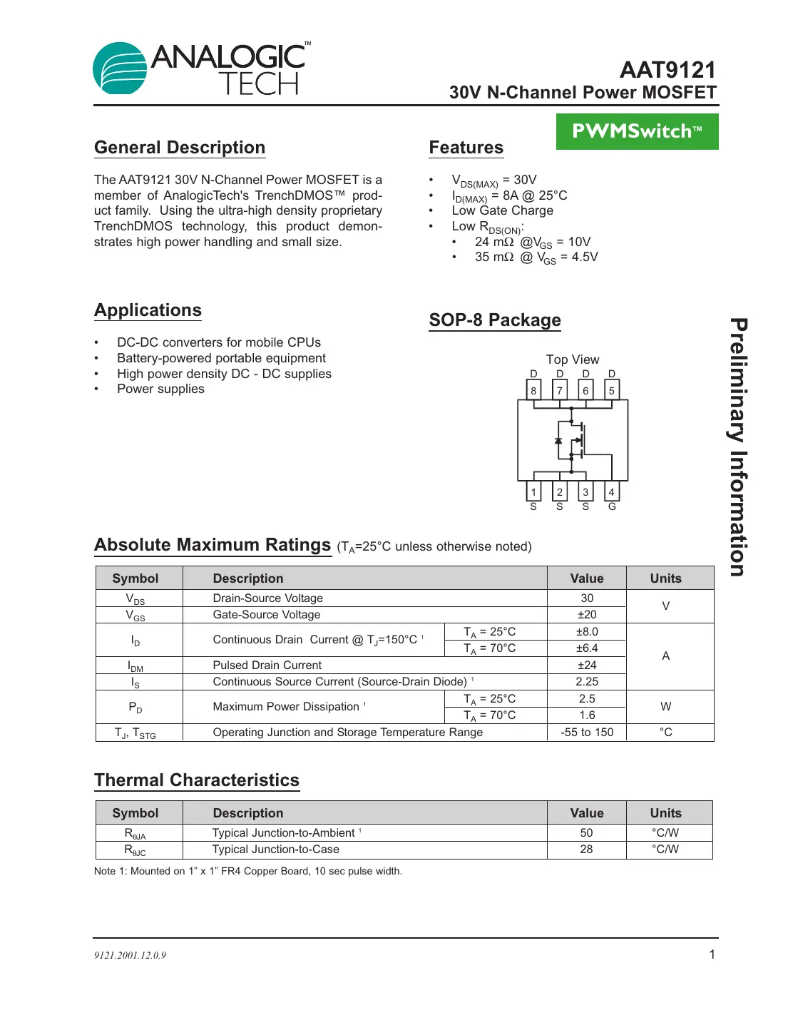 aat9121 Datasheet Page 1