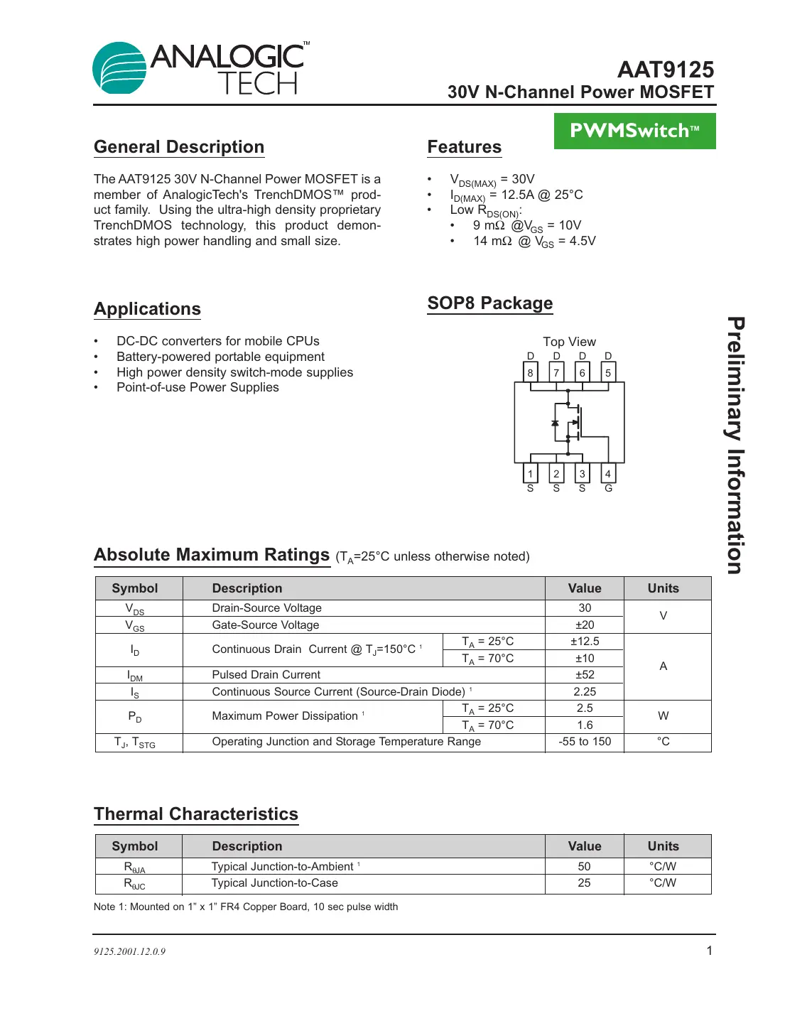 aat9125 Datasheet Page 1