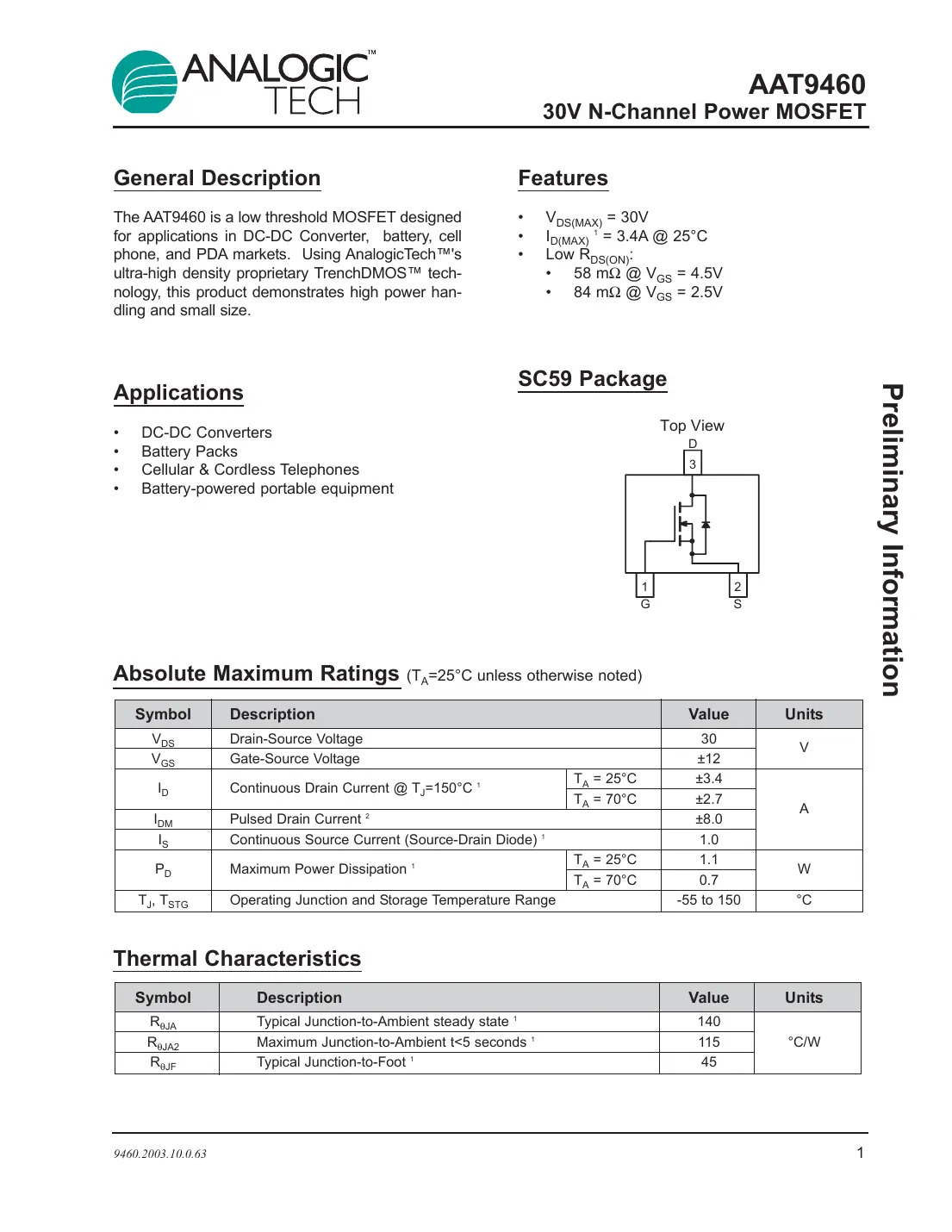 aat9460 Datasheet Page 1