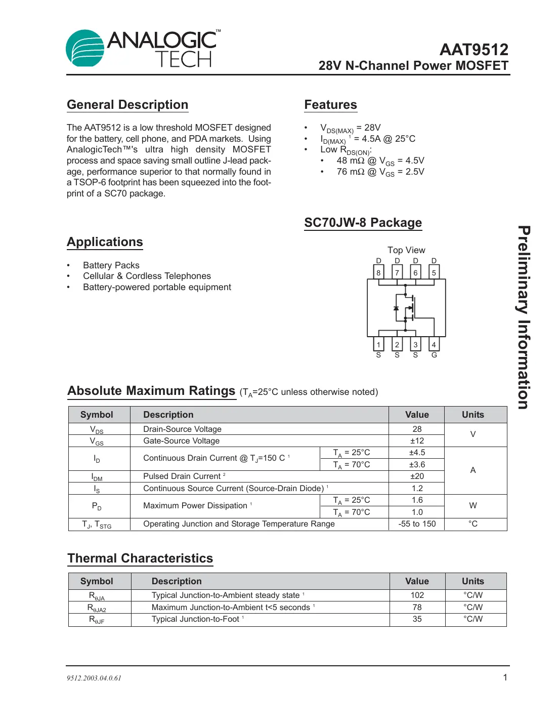 aat9512 Datasheet Page 1
