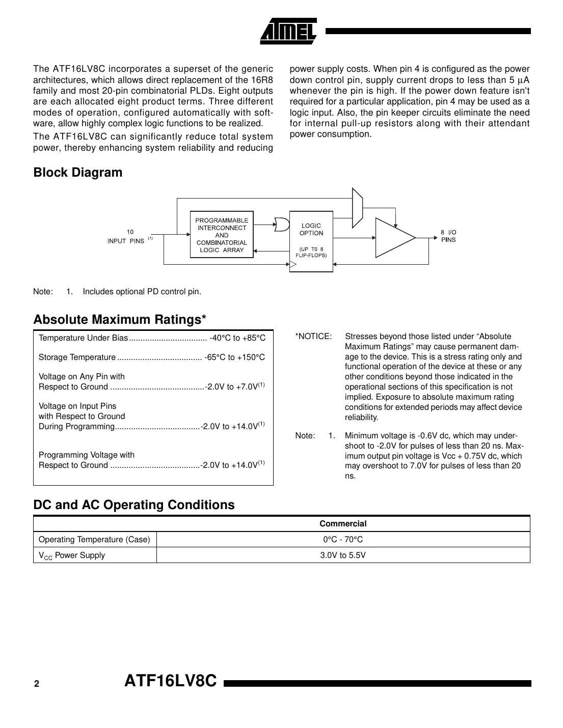 atf16lv8c Datasheet Page 2